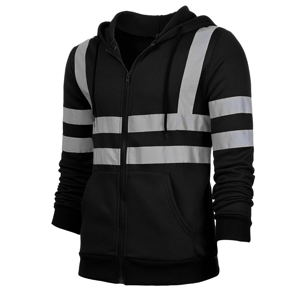 Reflective Stripe Hooded Jacket Patchwork Hoodies Color Block Hooded Tops