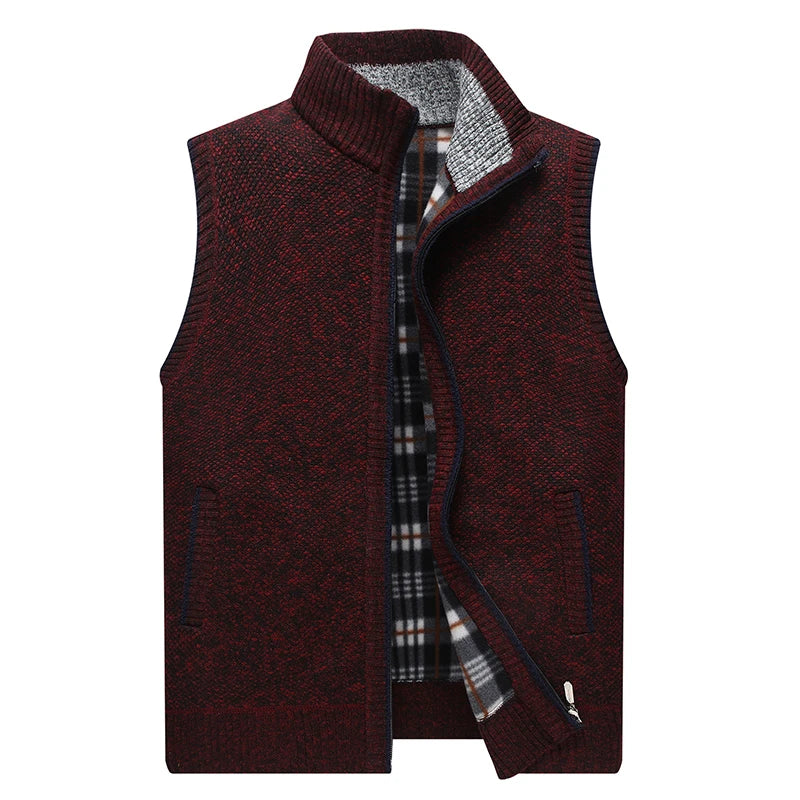 Mens Sweater Vest Thick Warm Sleeveless Knitted Cardigan Vest Sweatercoat