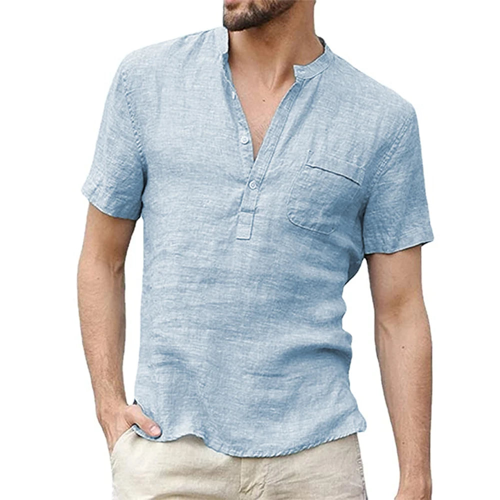 Summer New Men's Short-Sleeved T-shirt Cotton and Linen