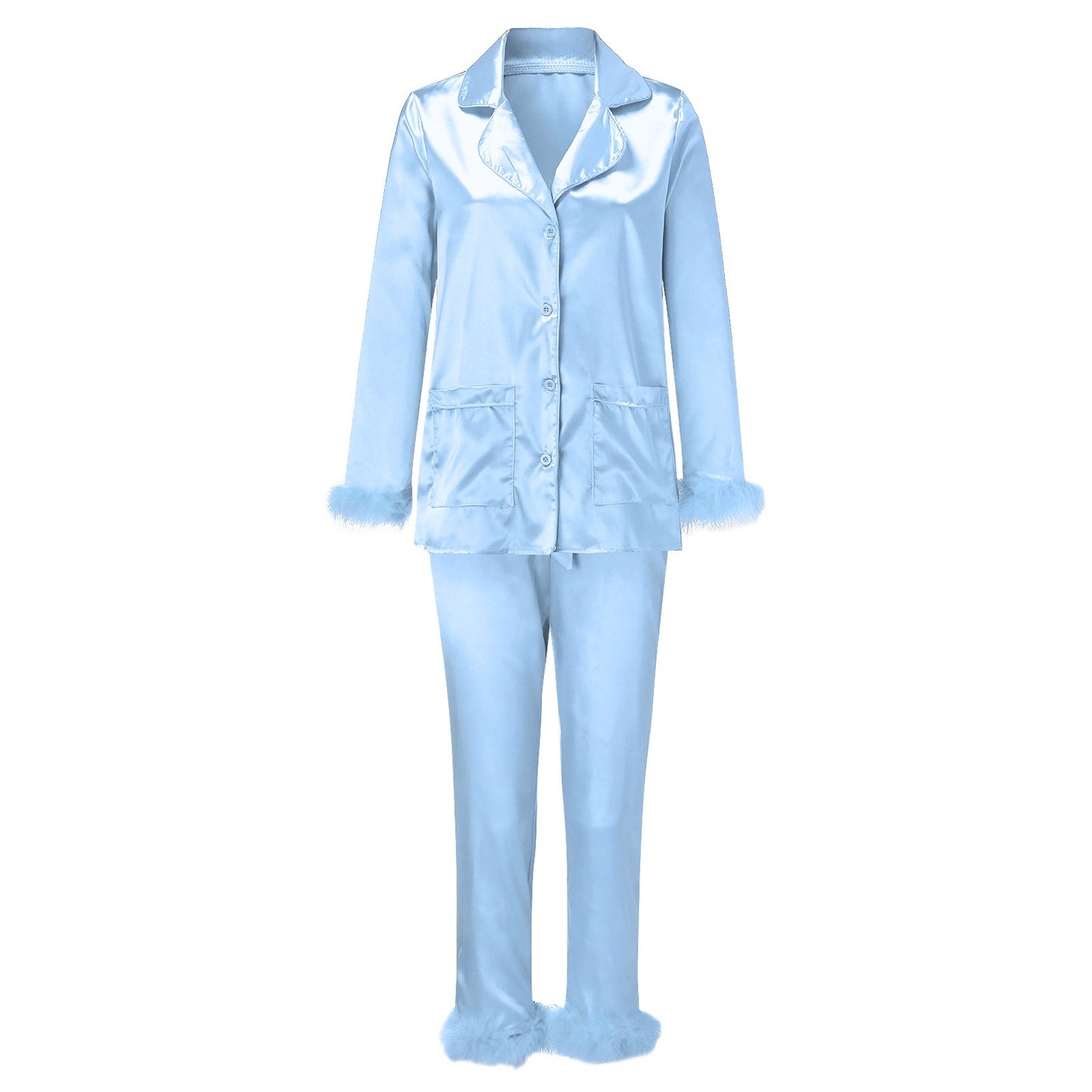 2Pcs Women Pajamas Set Spring Summer Casual Lapel Tops