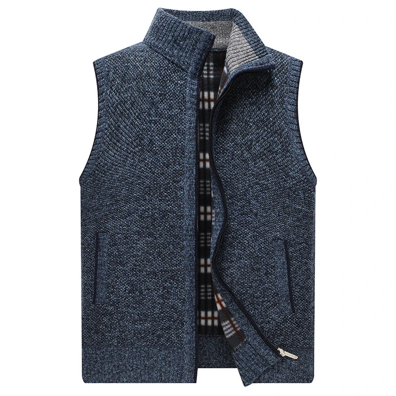 Mens Sweater Vest Thick Warm Sleeveless Knitted Cardigan Vest Sweatercoat