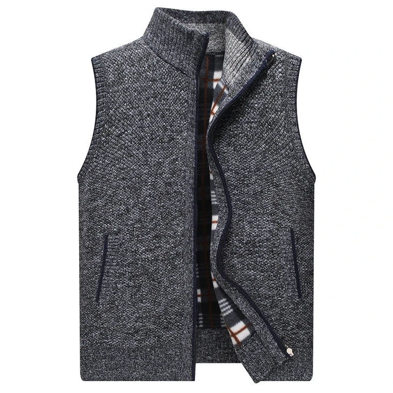 Mens Sweater Vest Thick Warm Sleeveless Knitted Cardigan Vest Sweatercoat