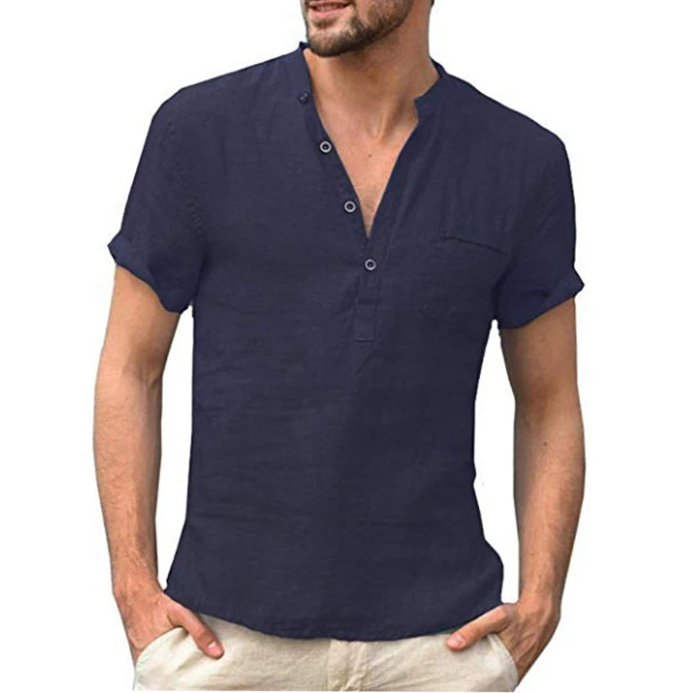 Summer New Men's Short-Sleeved T-shirt Cotton and Linen