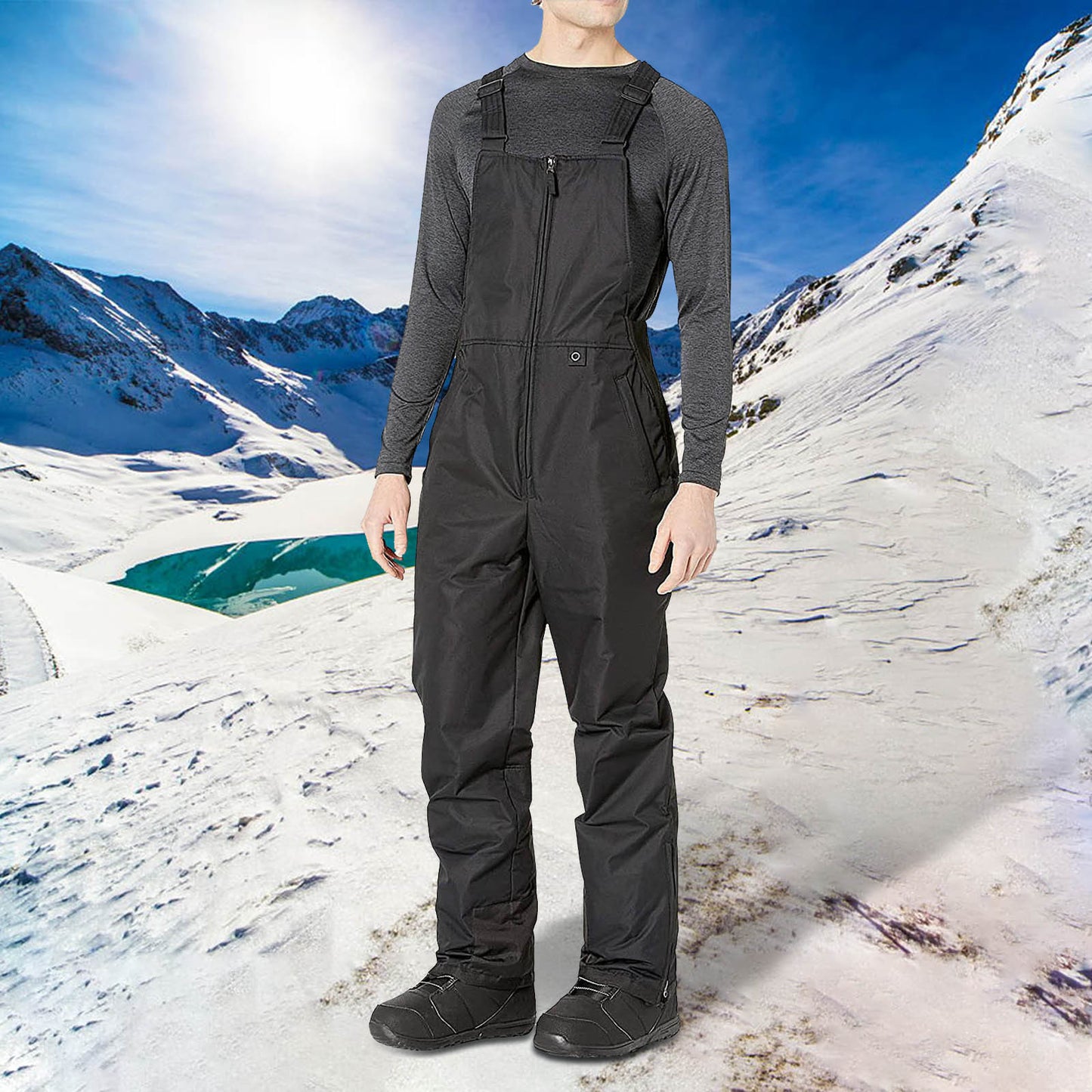 Men Ski Pants Outdoor Sport Waterproof Suspenders Trousers