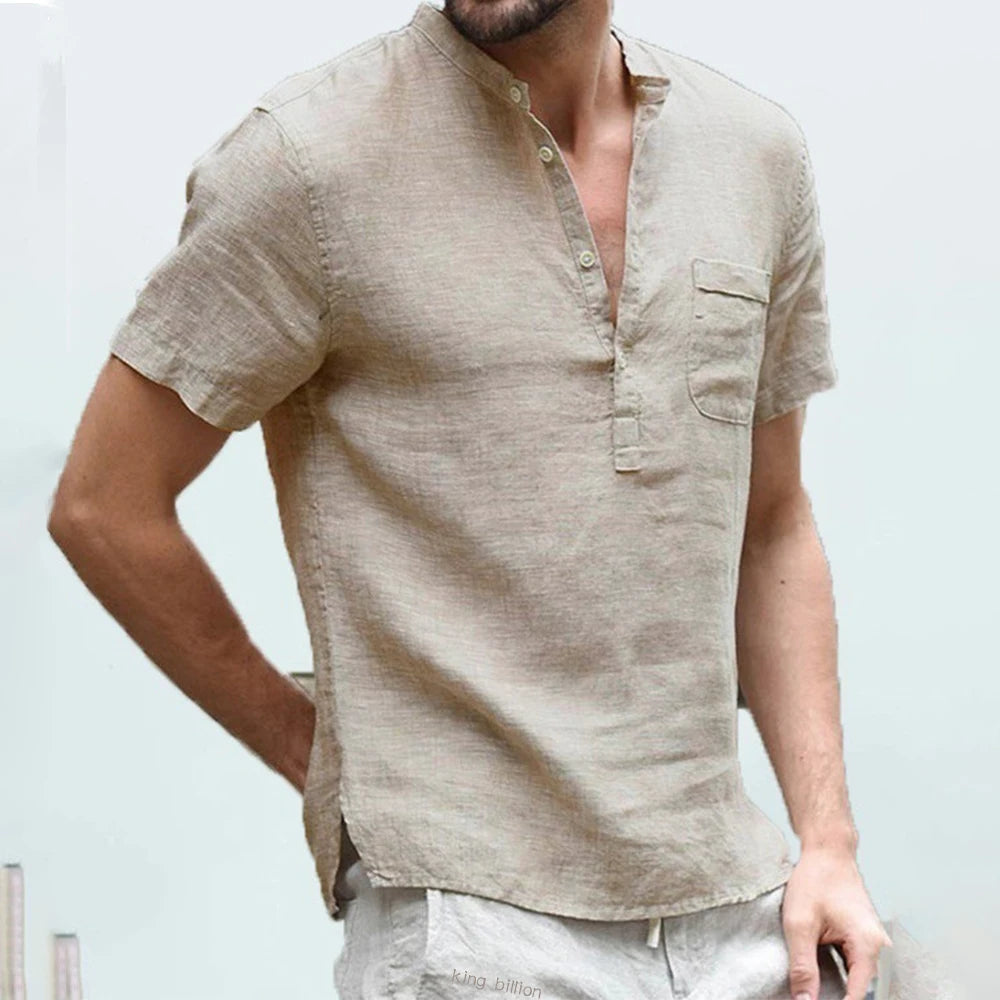 Summer New Men's Short-Sleeved T-shirt Cotton and Linen