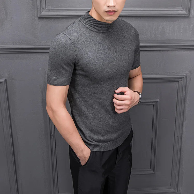 Men's Sweater Pure Color Semi-high Collar Men Sweater Knitting