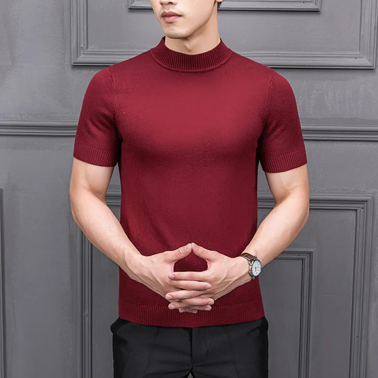 Men's Sweater Pure Color Semi-high Collar Men Sweater Knitting