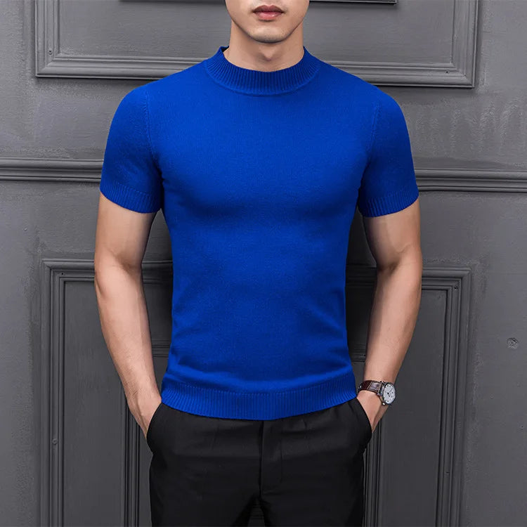 Men's Sweater Pure Color Semi-high Collar Men Sweater Knitting