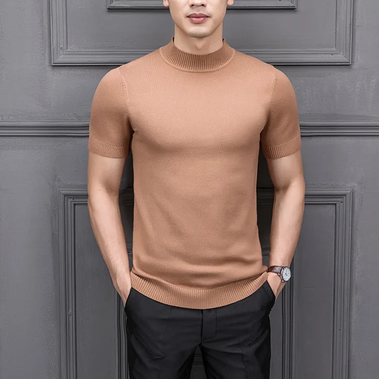 Men's Sweater Pure Color Semi-high Collar Men Sweater Knitting