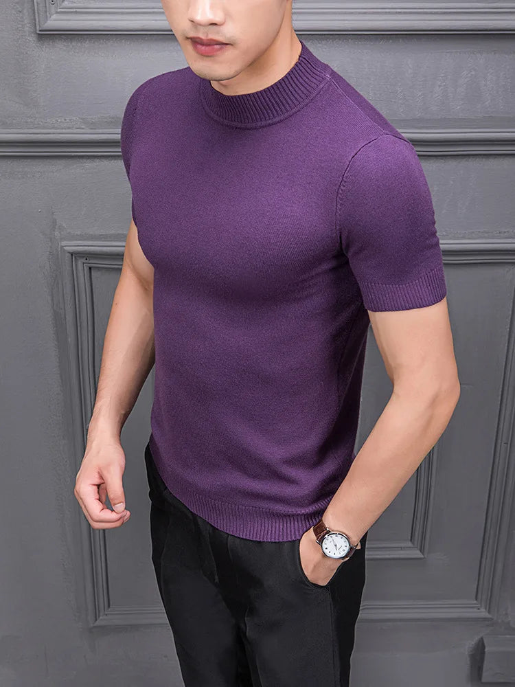 Men's Sweater Pure Color Semi-high Collar Men Sweater Knitting