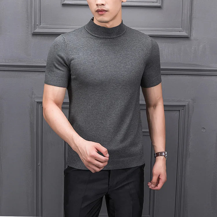 Men's Sweater Pure Color Semi-high Collar Men Sweater Knitting