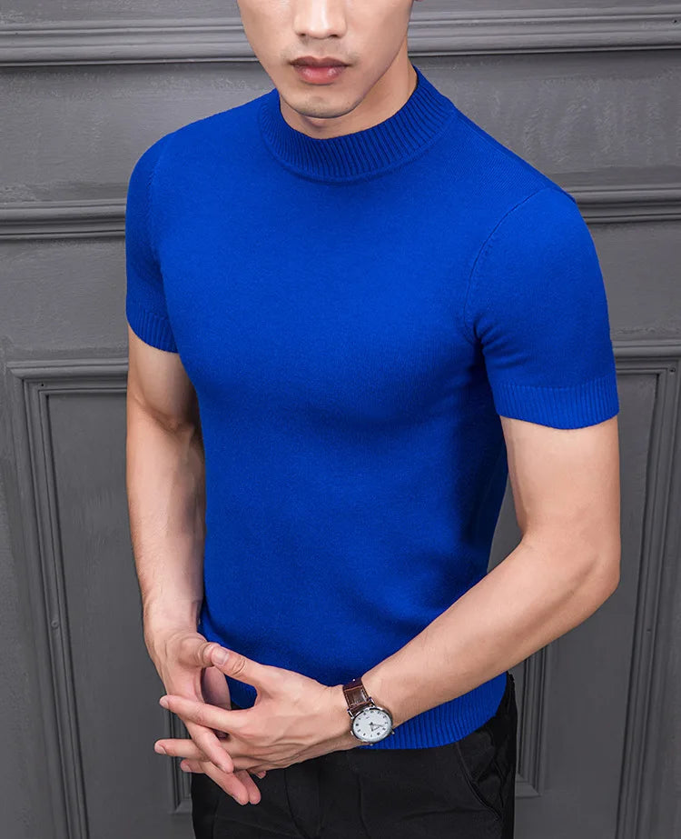 Men's Sweater Pure Color Semi-high Collar Men Sweater Knitting