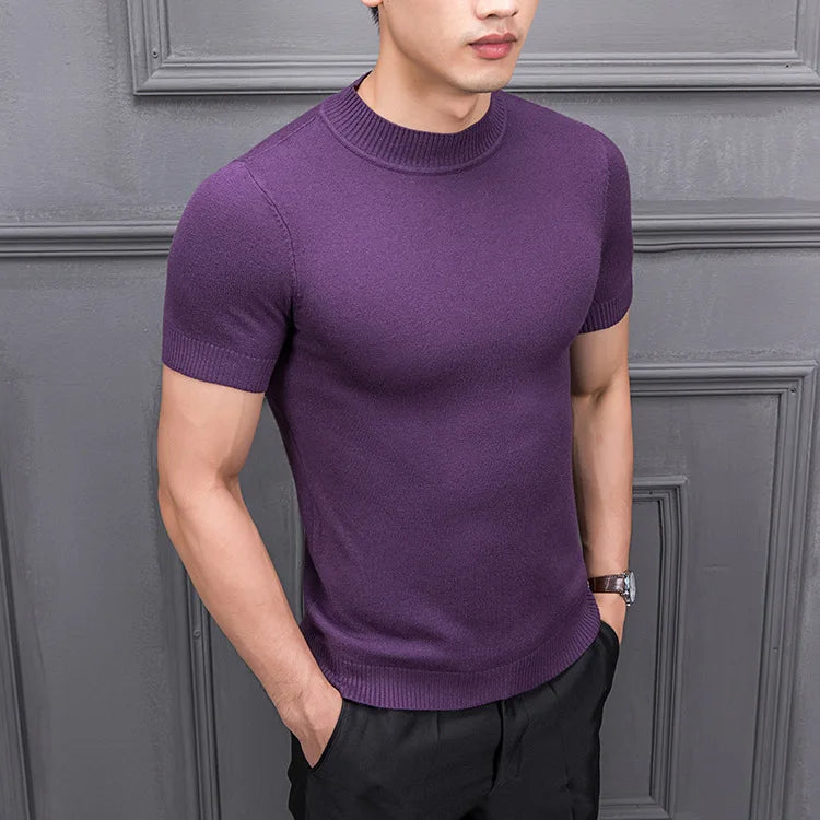 Men's Sweater Pure Color Semi-high Collar Men Sweater Knitting