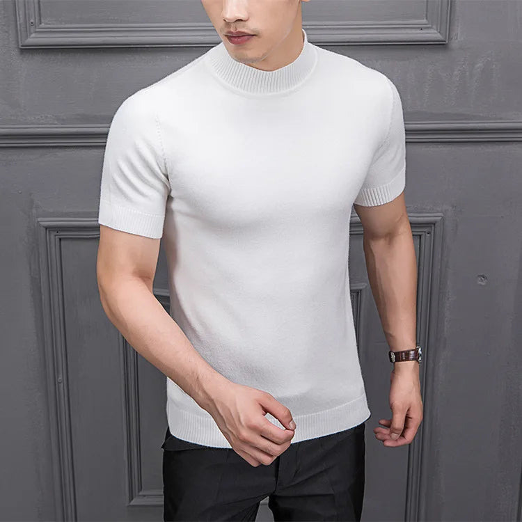 Men's Sweater Pure Color Semi-high Collar Men Sweater Knitting