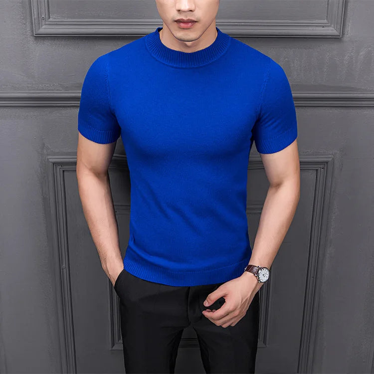 Men's Sweater Pure Color Semi-high Collar Men Sweater Knitting