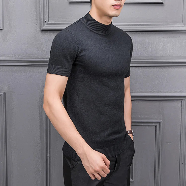 Men's Sweater Pure Color Semi-high Collar Men Sweater Knitting