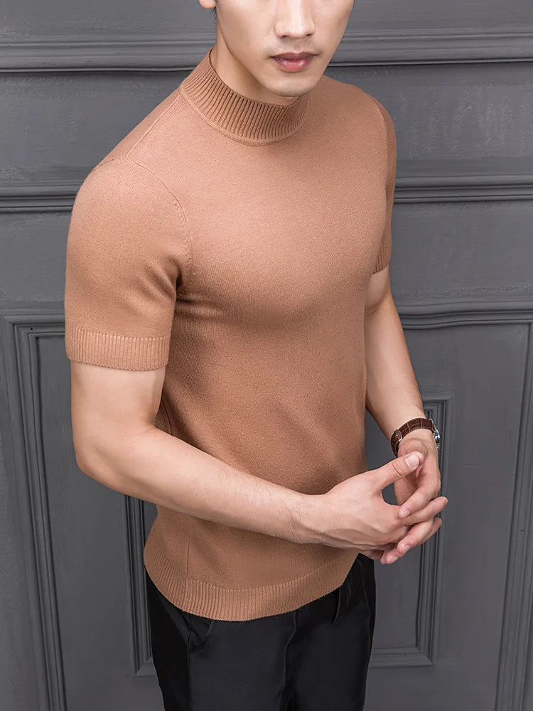 Men's Sweater Pure Color Semi-high Collar Men Sweater Knitting