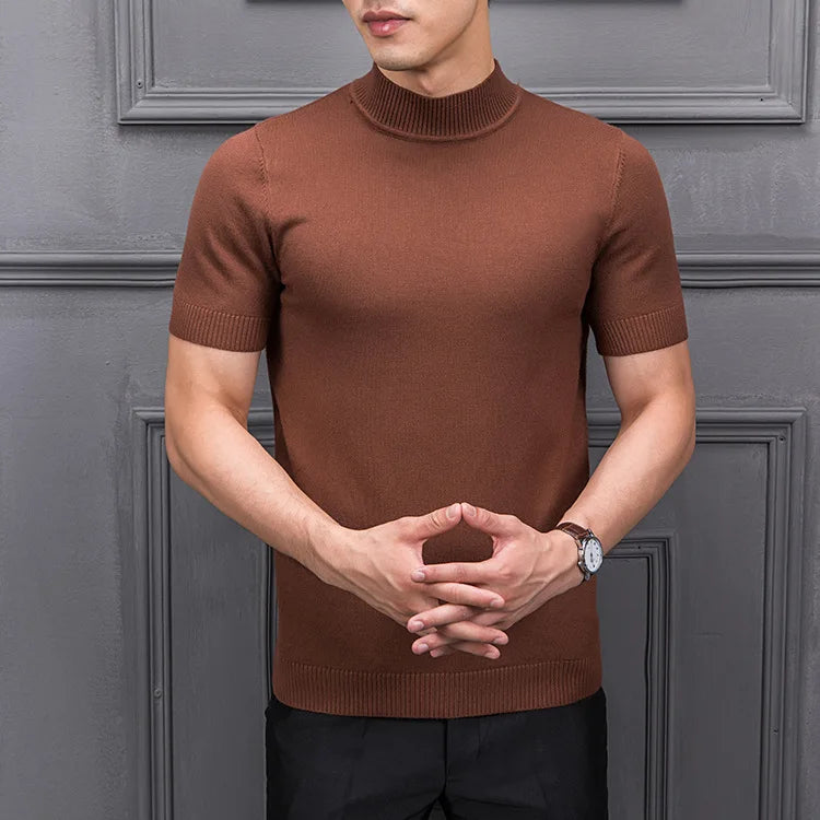 Men's Sweater Pure Color Semi-high Collar Men Sweater Knitting