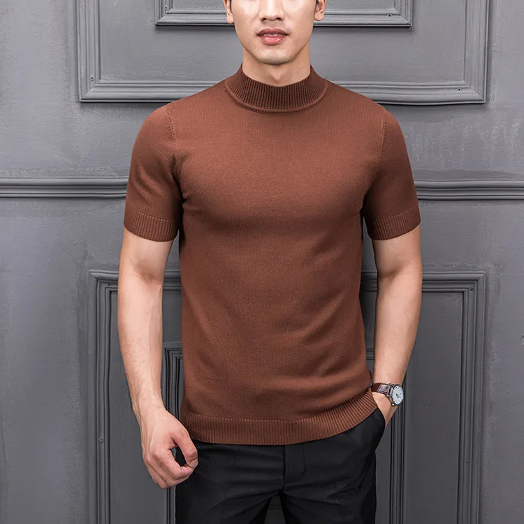 Men's Sweater Pure Color Semi-high Collar Men Sweater Knitting