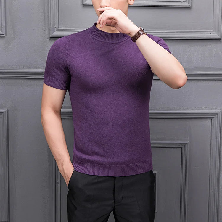 Men's Sweater Pure Color Semi-high Collar Men Sweater Knitting