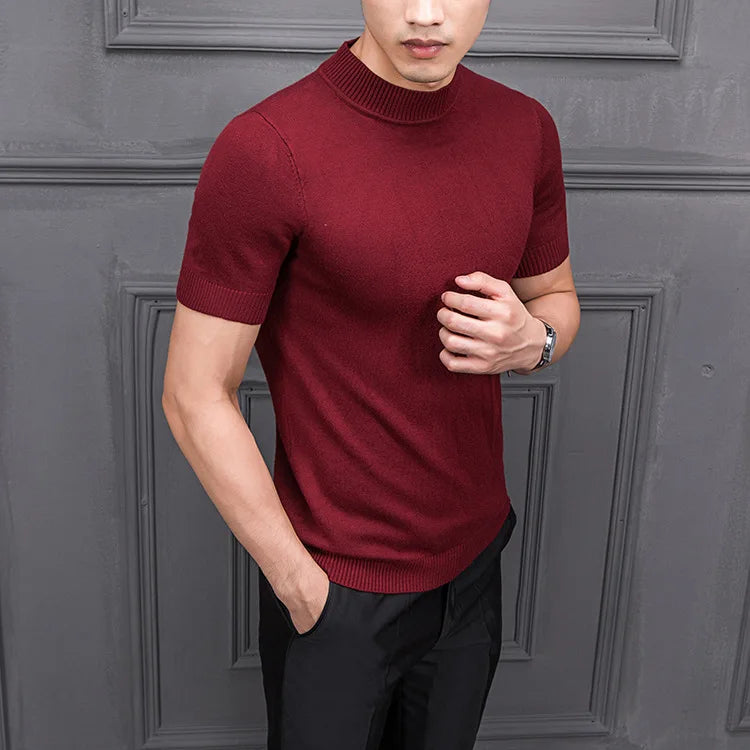 Men's Sweater Pure Color Semi-high Collar Men Sweater Knitting