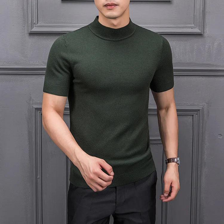 Men's Sweater Pure Color Semi-high Collar Men Sweater Knitting