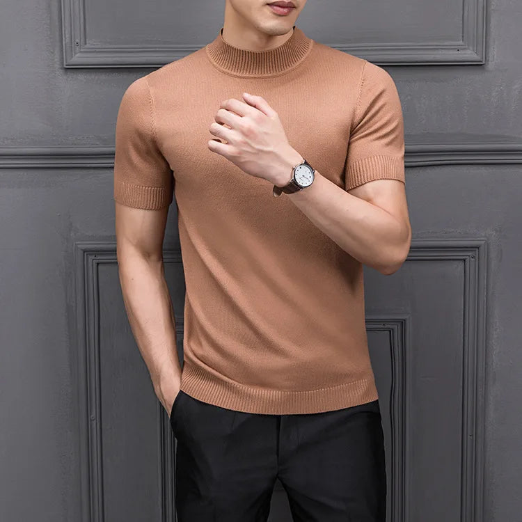 Men's Sweater Pure Color Semi-high Collar Men Sweater Knitting