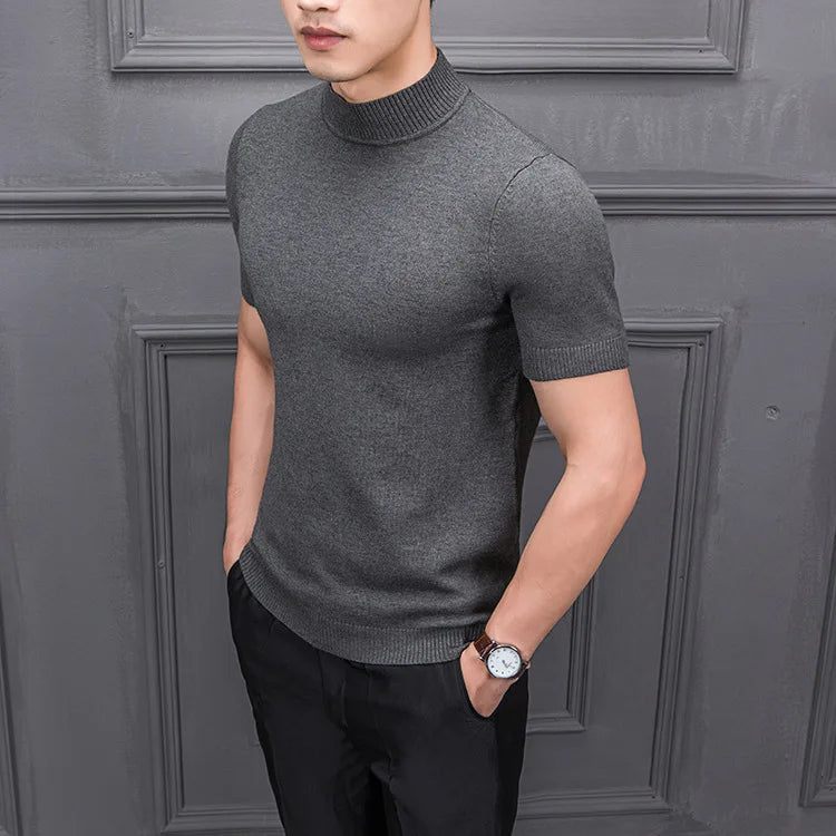 Men's Sweater Pure Color Semi-high Collar Men Sweater Knitting