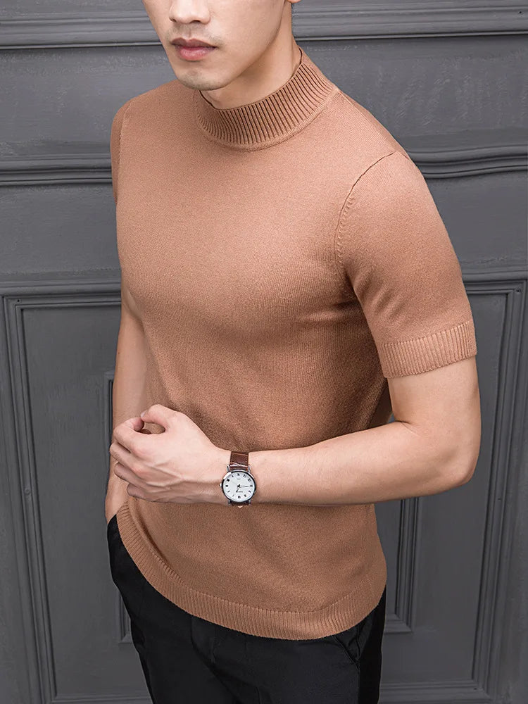 Men's Sweater Pure Color Semi-high Collar Men Sweater Knitting