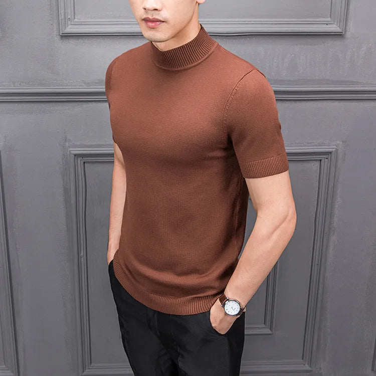 Men's Sweater Pure Color Semi-high Collar Men Sweater Knitting