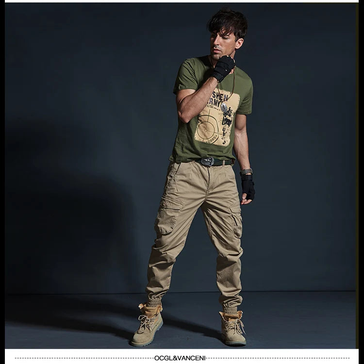 Khaki Casual Pants Men Tactical Joggers