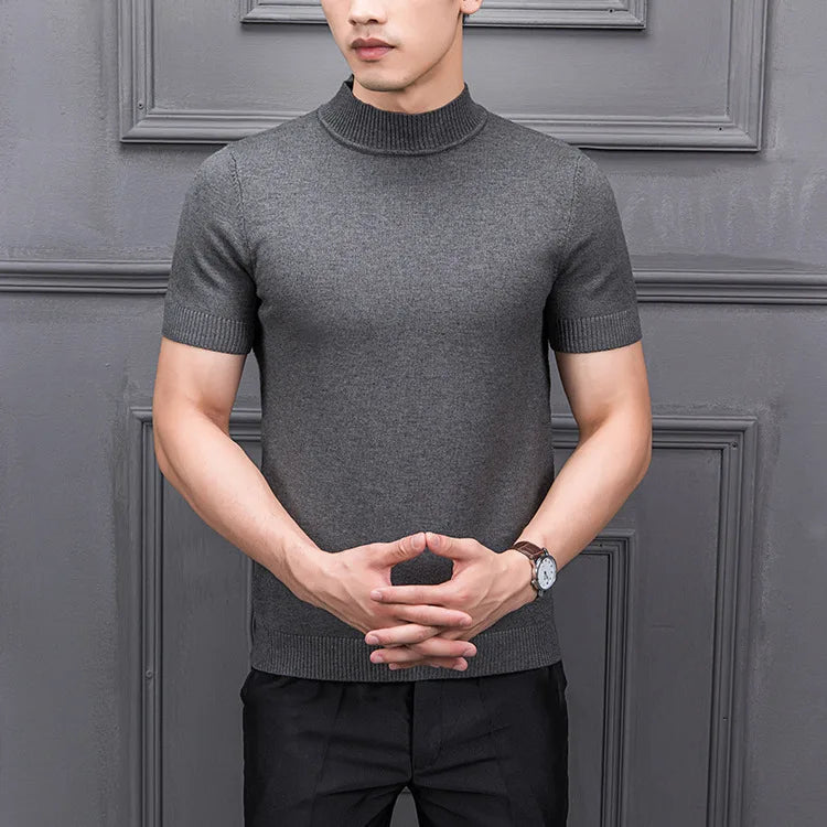 Men's Sweater Pure Color Semi-high Collar Men Sweater Knitting