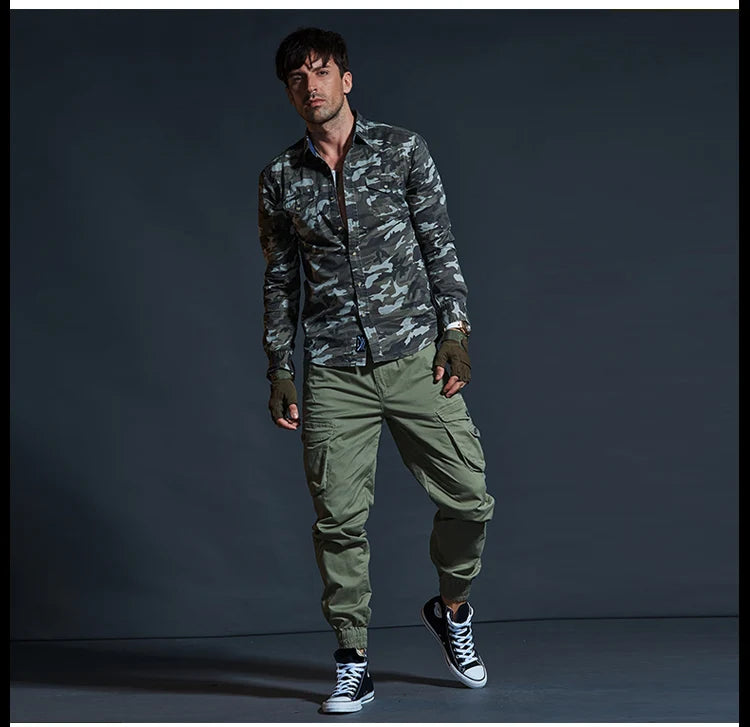 Khaki Casual Pants Men Tactical Joggers