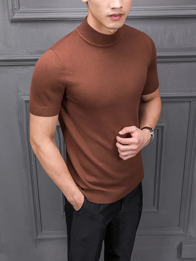 Men's Sweater Pure Color Semi-high Collar Men Sweater Knitting