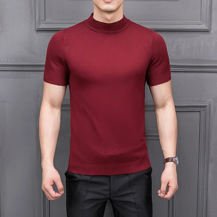 Men's Sweater Pure Color Semi-high Collar Men Sweater Knitting