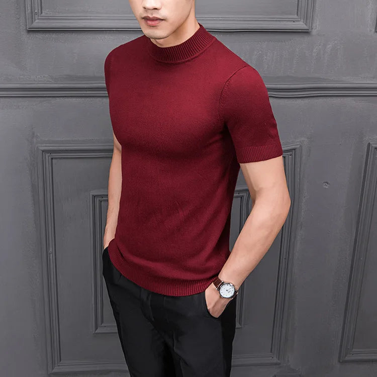 Men's Sweater Pure Color Semi-high Collar Men Sweater Knitting