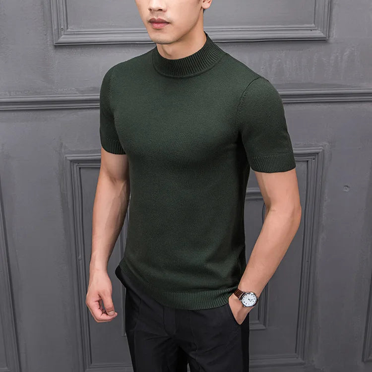 Men's Sweater Pure Color Semi-high Collar Men Sweater Knitting