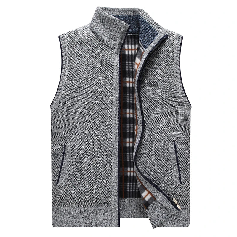 Mens Sweater Vest Thick Warm Sleeveless Knitted Cardigan Vest Sweatercoat