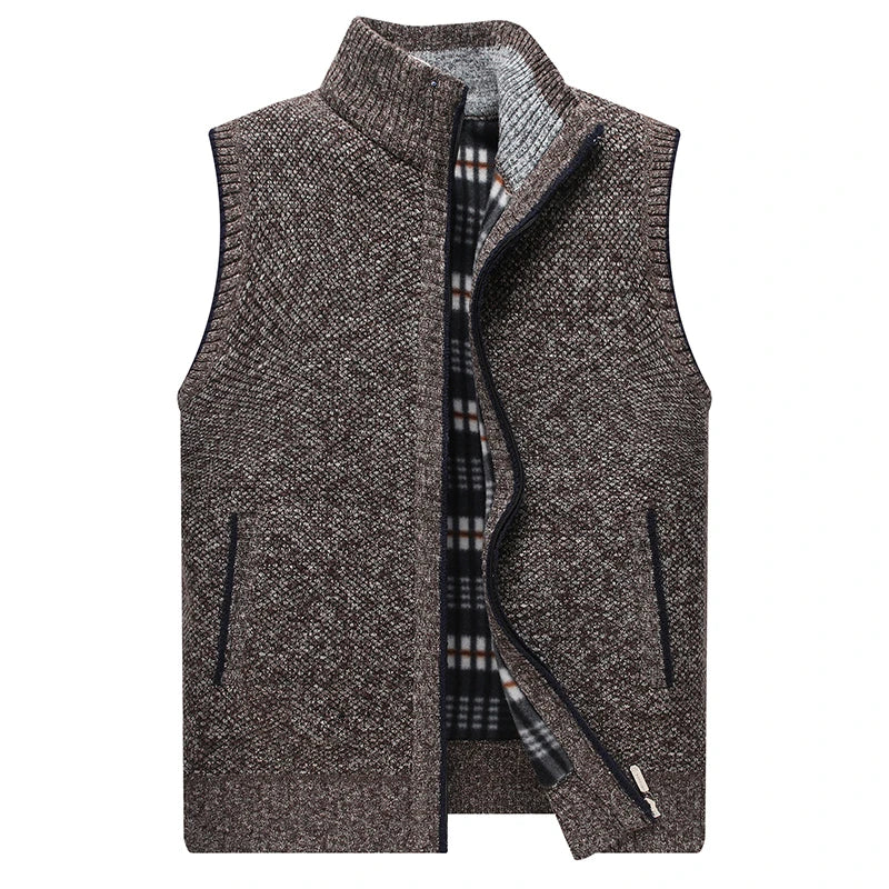 Mens Sweater Vest Thick Warm Sleeveless Knitted Cardigan Vest Sweatercoat