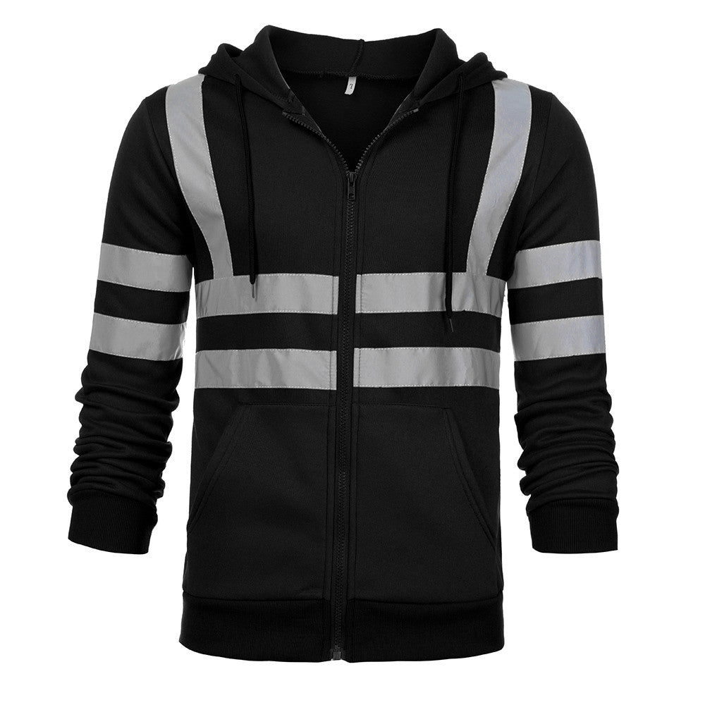 Reflective Stripe Hooded Jacket Patchwork Hoodies Color Block Hooded Tops