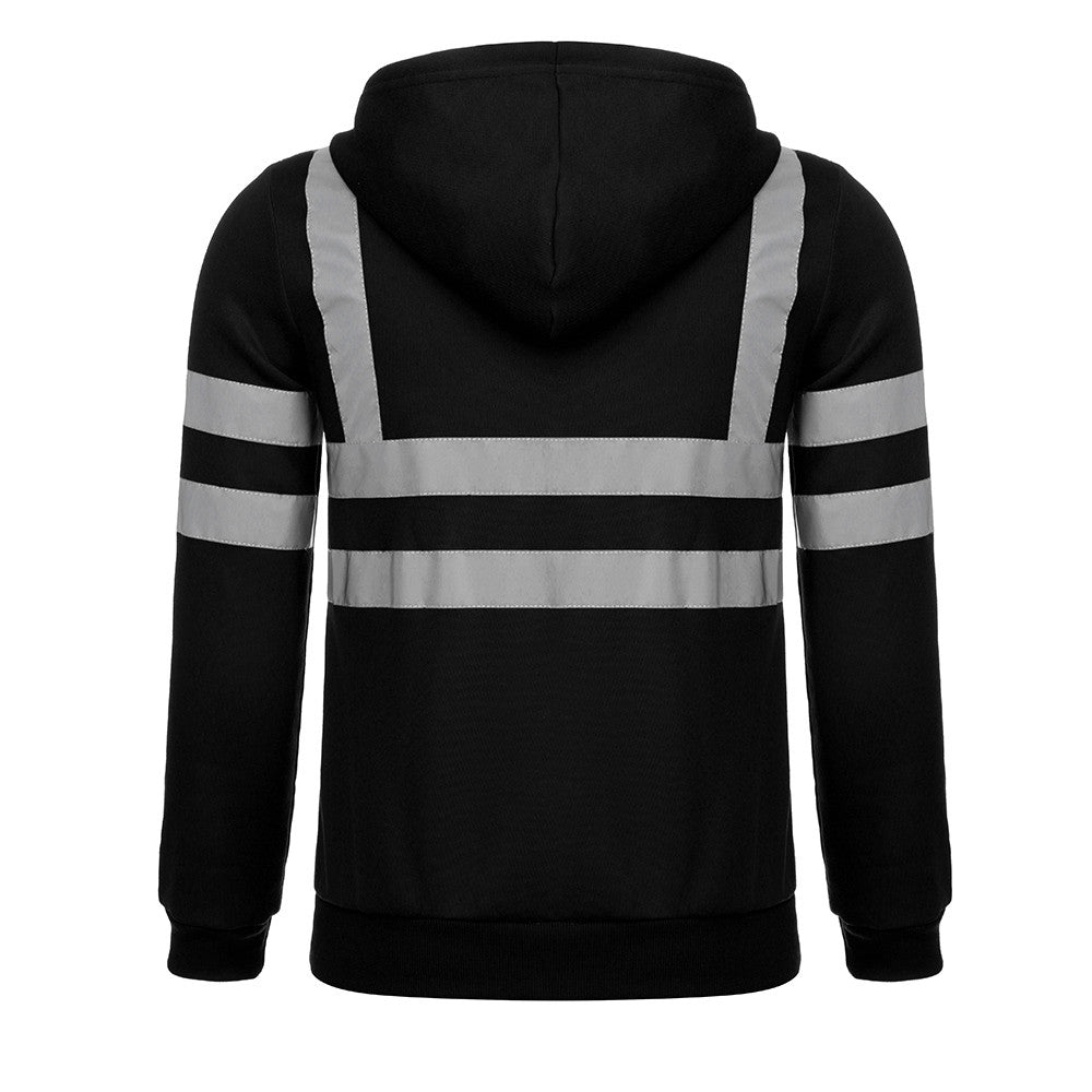 Reflective Stripe Hooded Jacket Patchwork Hoodies Color Block Hooded Tops