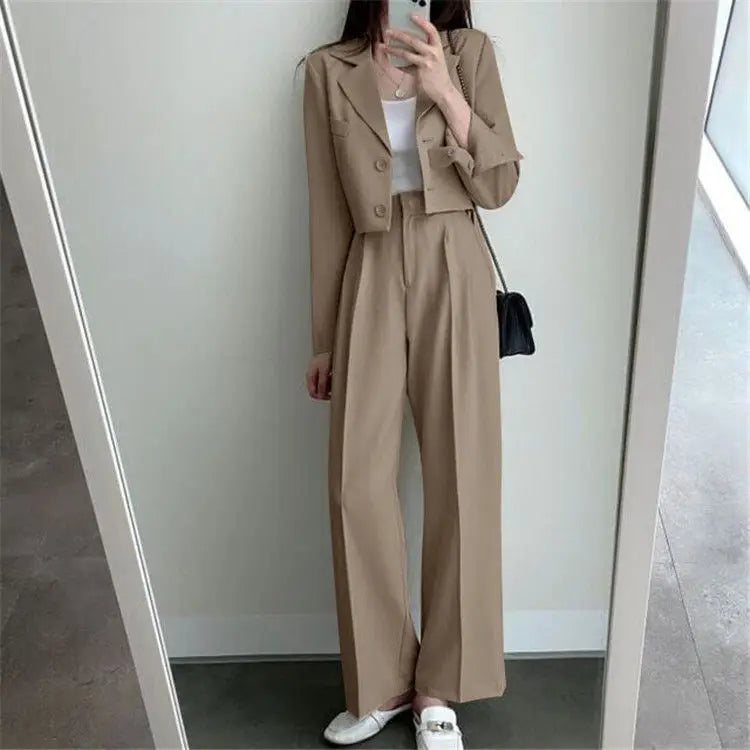 Summer New Short Top Jacket Blazer Wide Leg Pants Two-piece Set