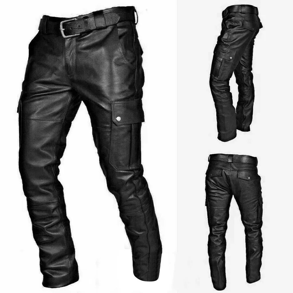 Fashion Pu Leather Pants Men's Skinny Fit Elastic High Waist