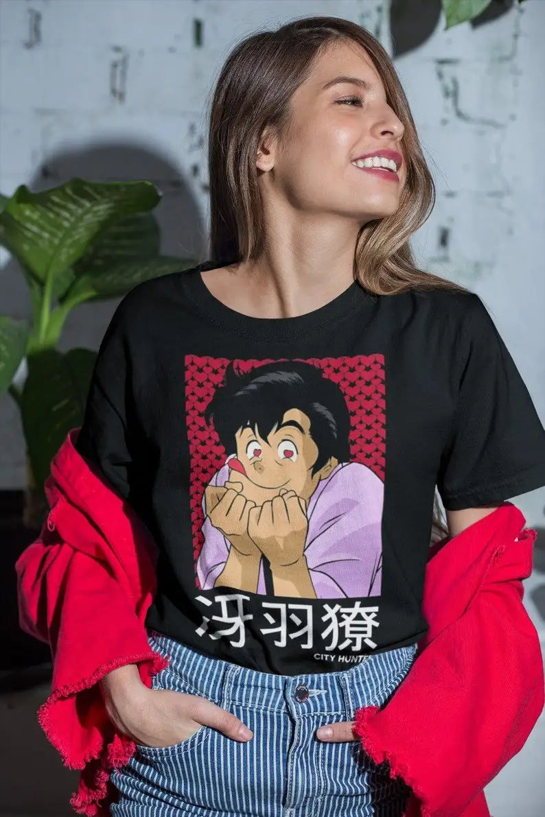 Unisex City Hunter Retro Anime T-Shirt, Ryo Saeba, Kaori Makimura Manga Shirt