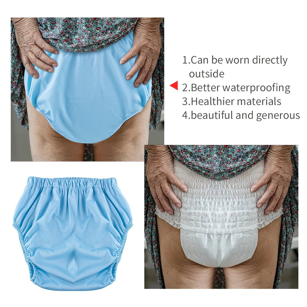 2pcs Soft TPU Adult Diaper Cover High Waist Solid Color Incontinence Briefs