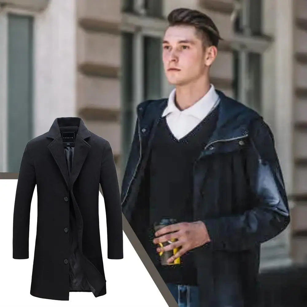 Men's Wool Long Coat Long Sleeve Winter Dress Coat comforts Overcoat Slim