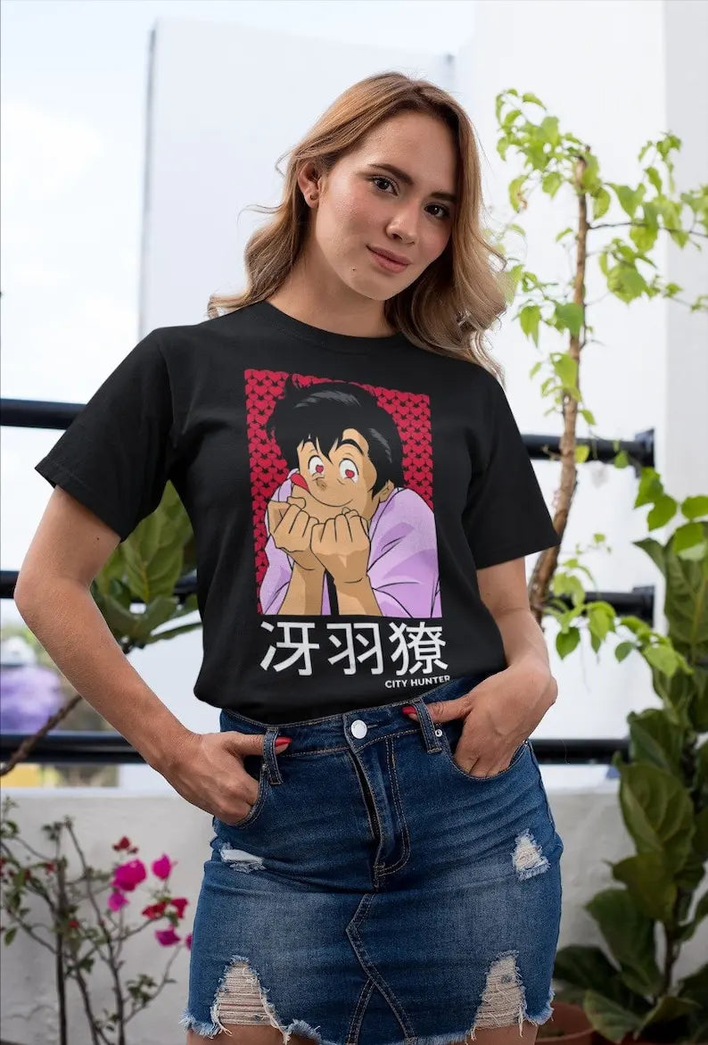 Unisex City Hunter Retro Anime T-Shirt, Ryo Saeba, Kaori Makimura Manga Shirt