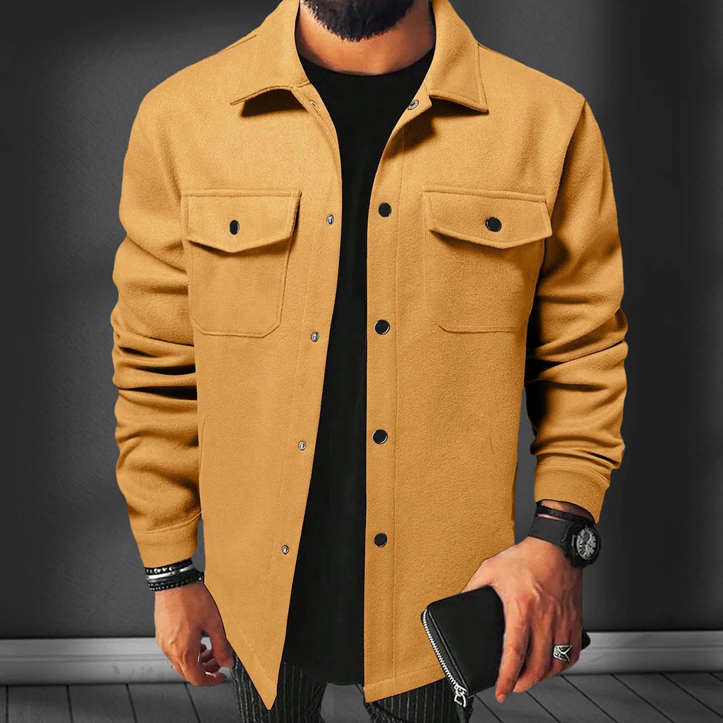 Handsome Coat Classic Solid Color European Casual Shirt Jacket Streetwear