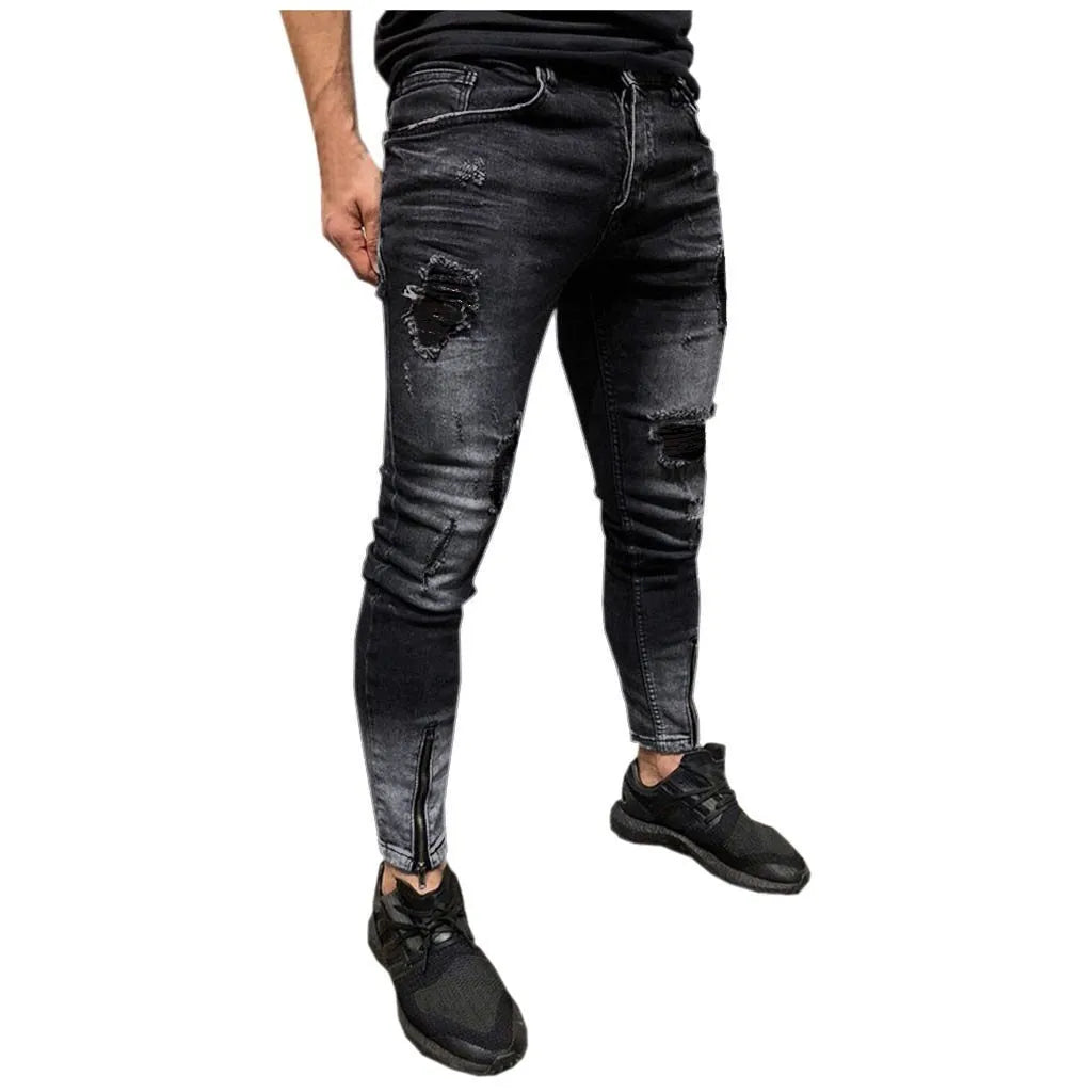 Tight Denim Jeans Mens Stretch Denim Pants Ripped Slim Fit Jeans Trousers