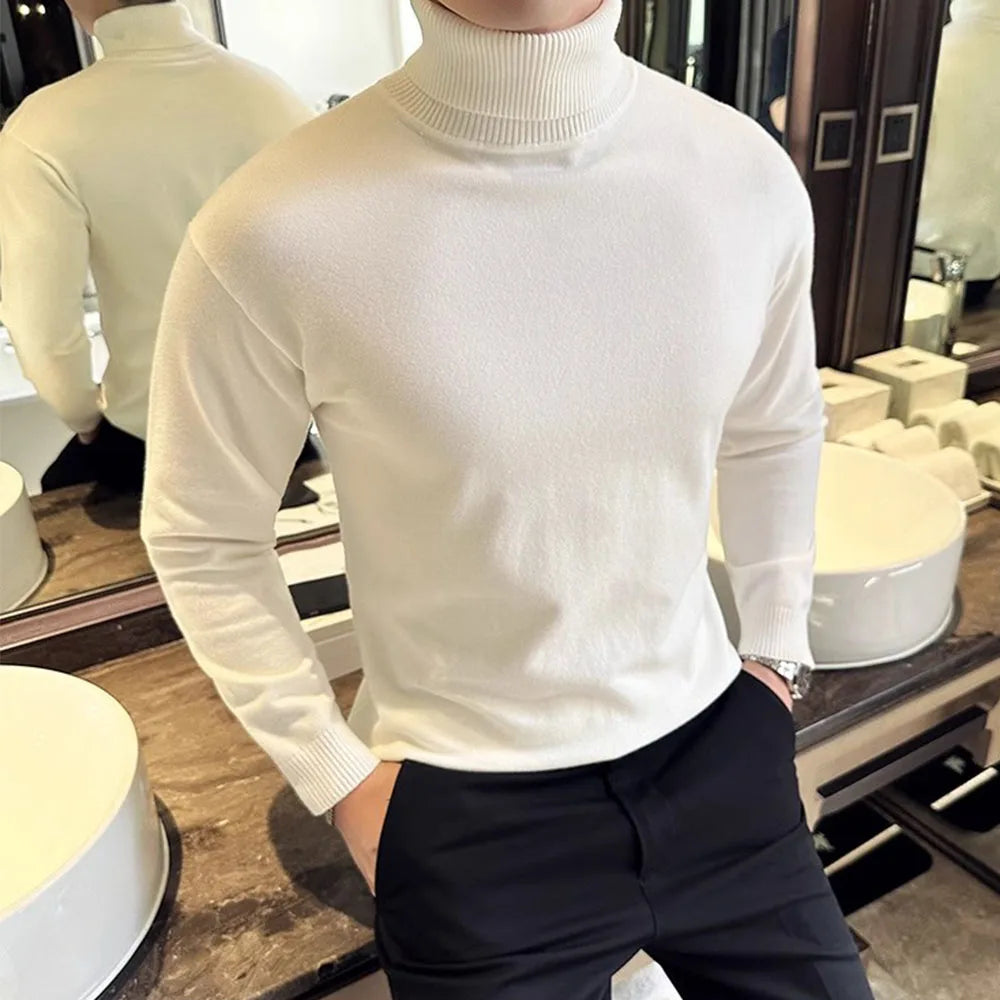 Sweaters Men Pullovers Fleece Turtleneck Knitted Sweatshirt Warm Bottoming Shirts